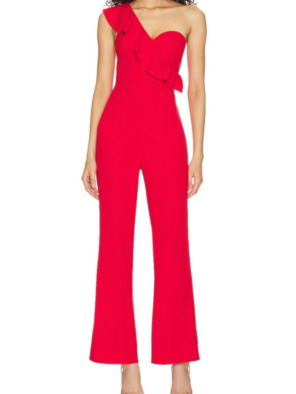 SUPDERDOWN Stefanie One Shoulder Jumpsuit Red
